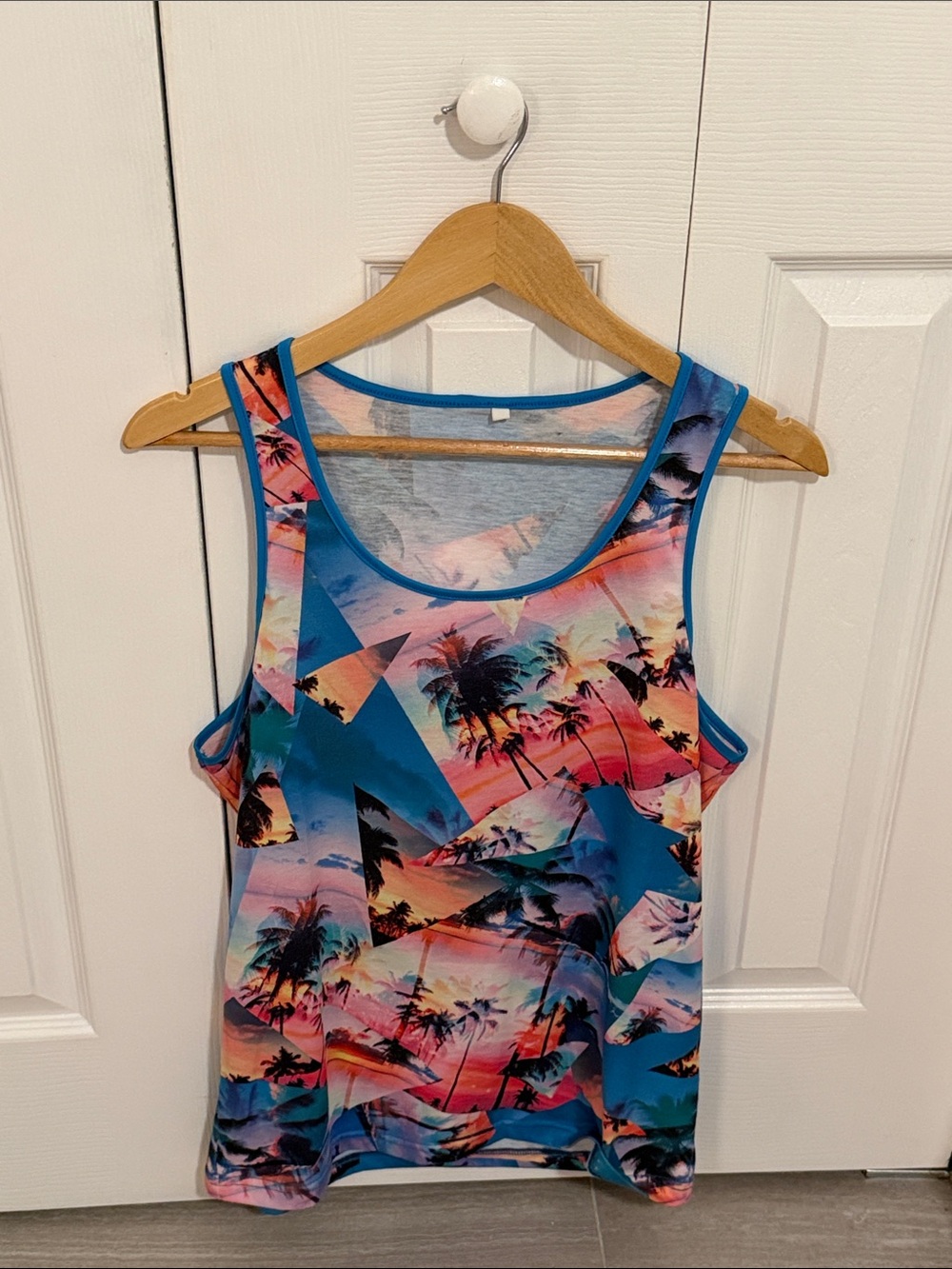 Men's Tropical Print Tank Top in Blue and Pink
